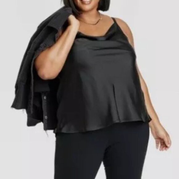 NWT Ava & Viv Women's Size 2X Drape Neck Satin /Poly Spaghetti Strap Blouse - Picture 3 of 3